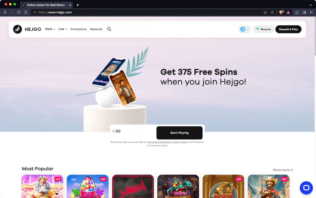 Hejgo Casino Home Page